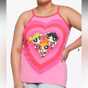 Hot Topic Plus Size 2X Pink The Powerpuff Girls Heart Trio Girls Cami‎ Tank